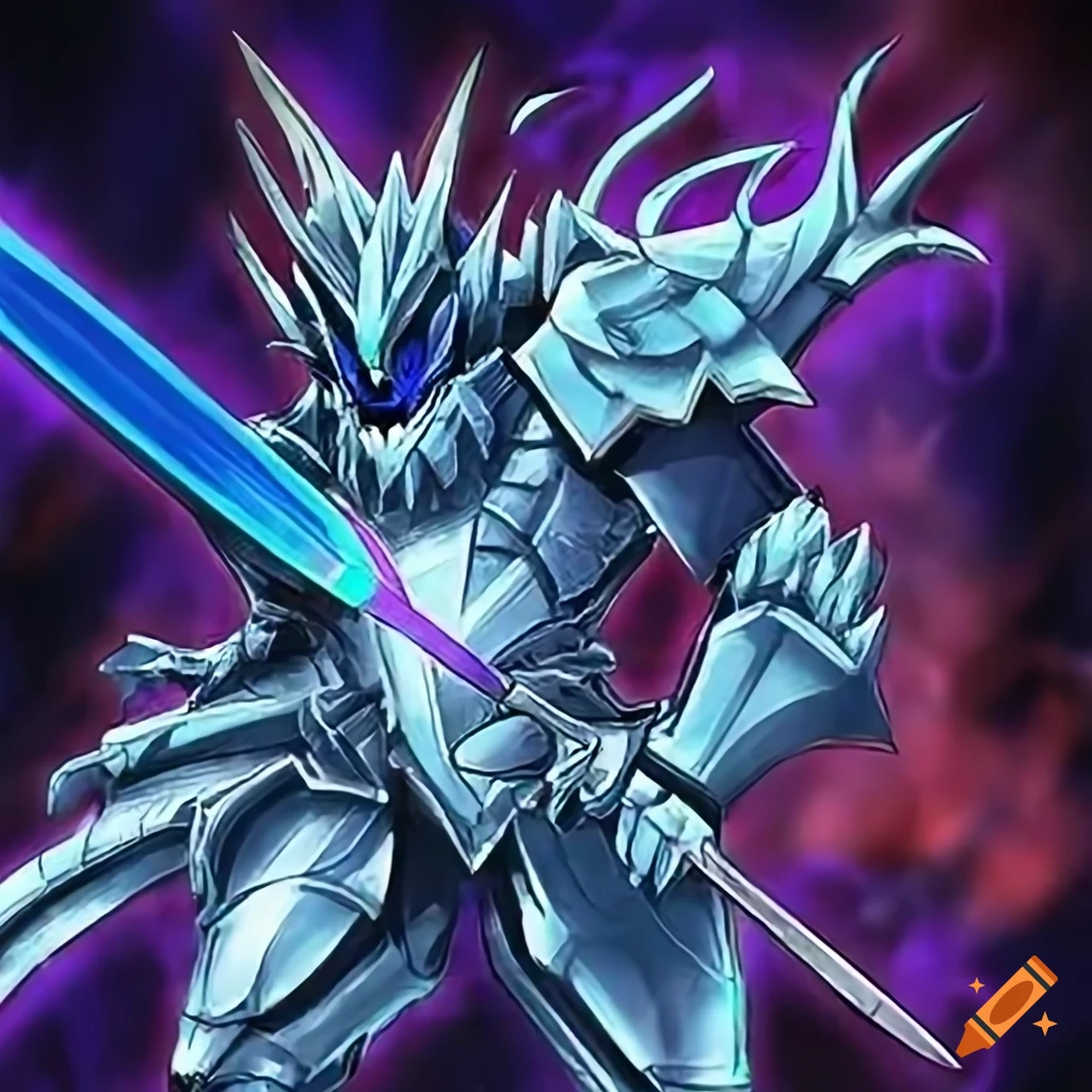 Yugioh fusion monster dragon type light attribute in white armor with