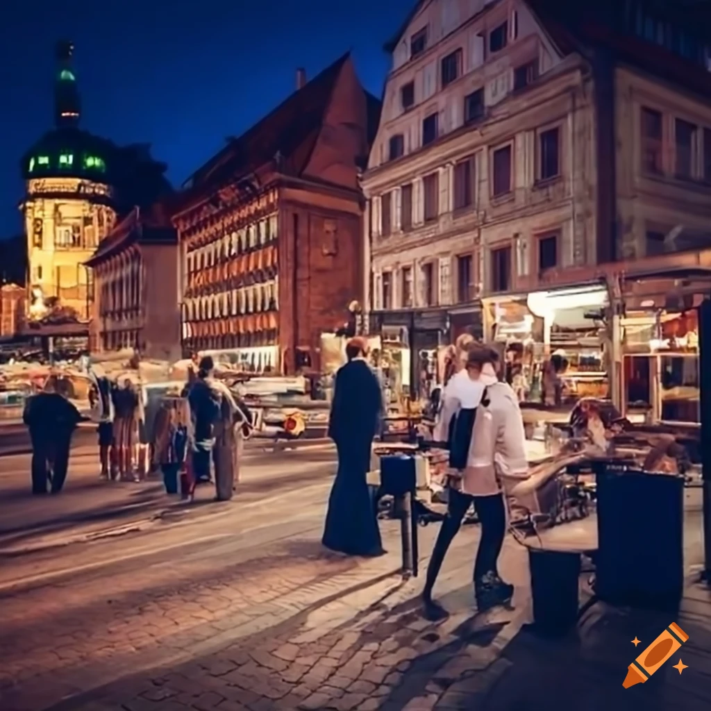 Erlangen cityscape with a mobile coffee truck and bustling customers