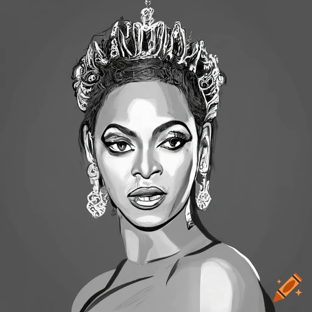 Black and white drawing of Beyoncé representing royalty in a standing ...