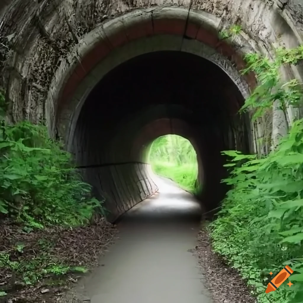 Entrance to the tunnel with weed plants growing around