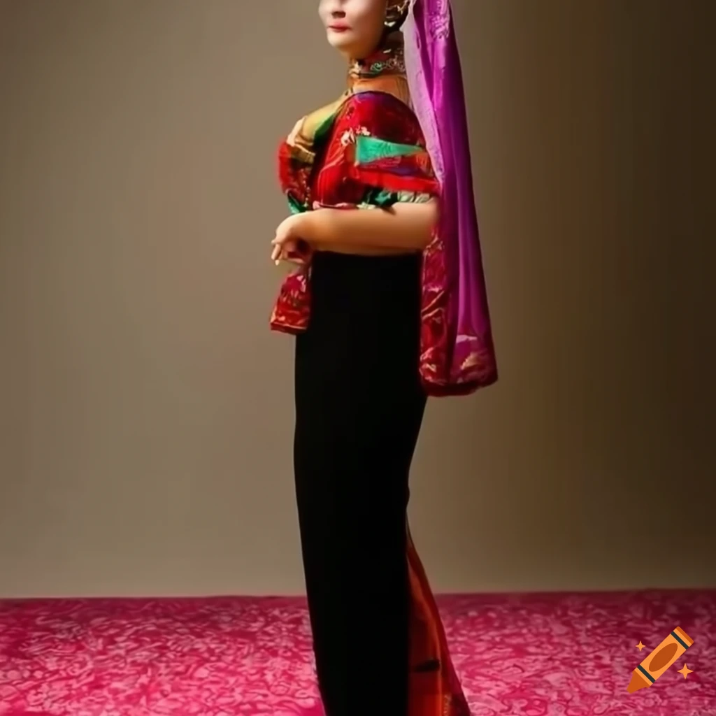 Colorful portrait of a young Uzbek woman in intricate national clothes ...