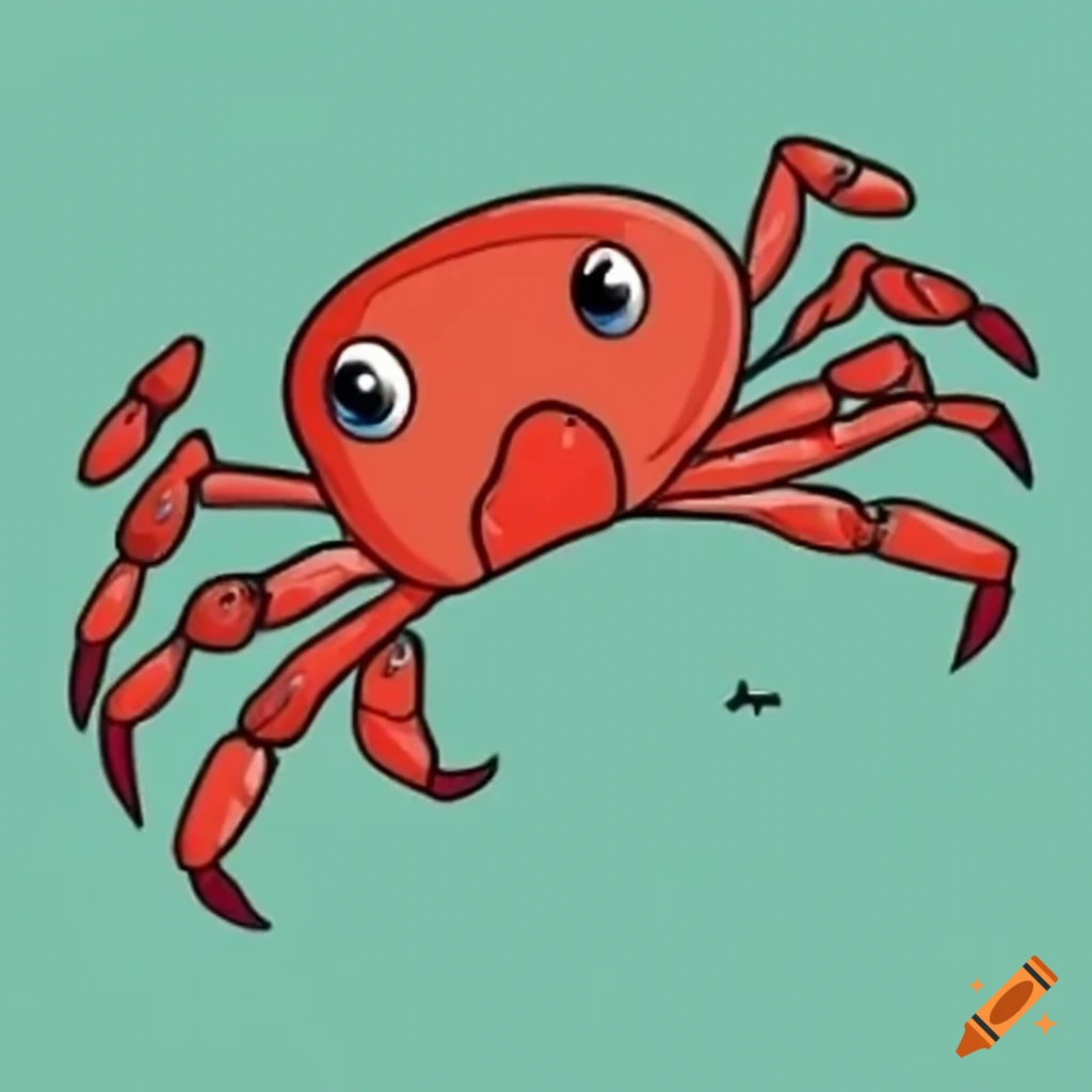Excited cute cartoon red crab flapping and panicking