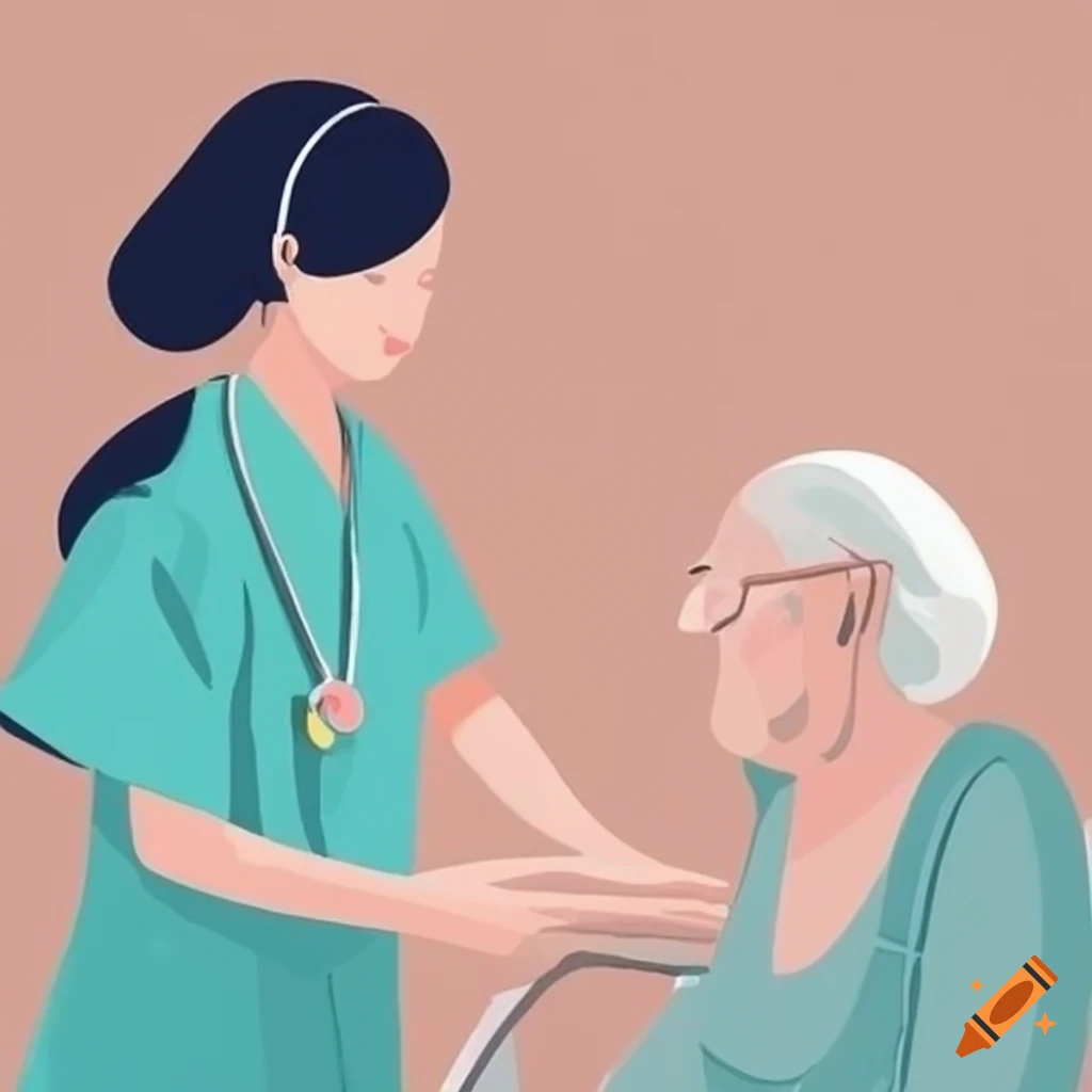 Nurse caring for elderly patient in a minimalist style