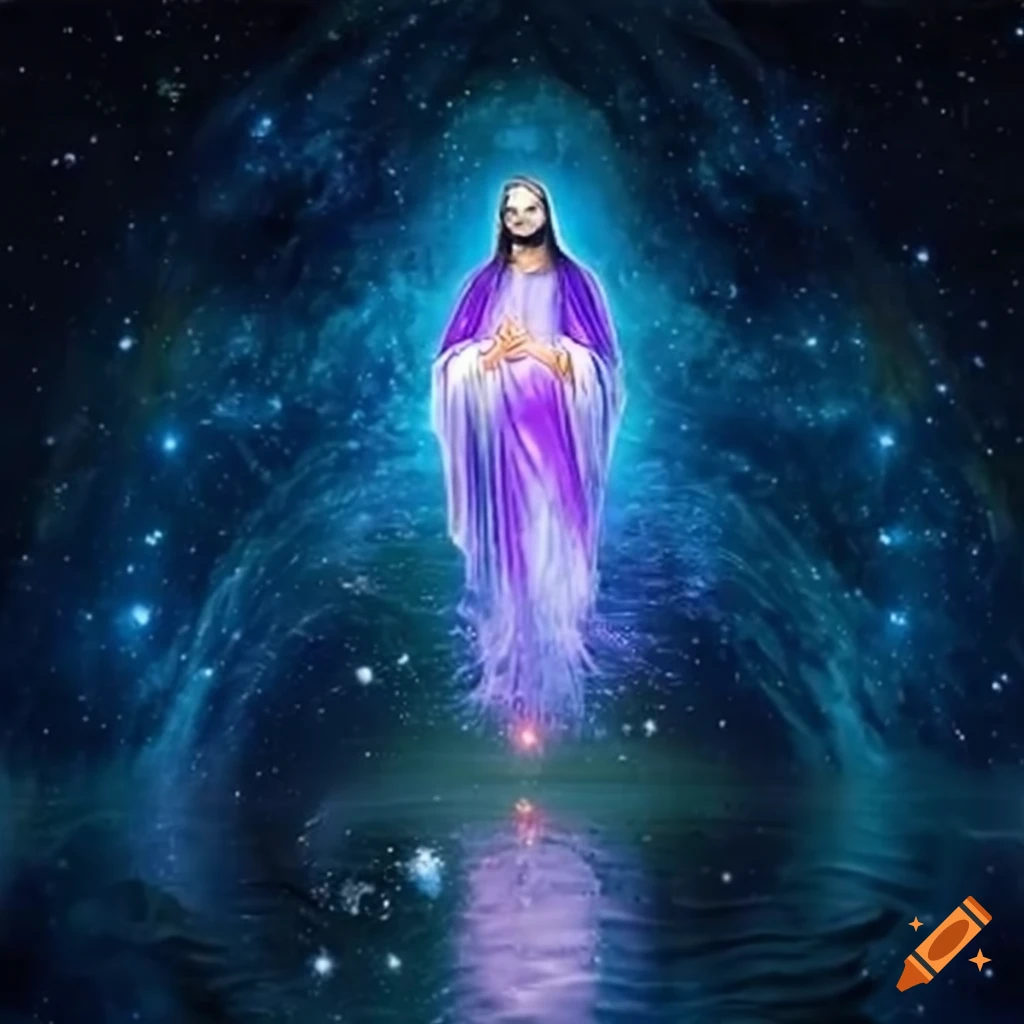 Divine cosmic light representation of jesus in water on Craiyon