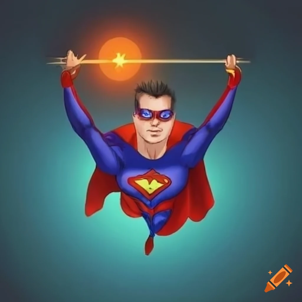 Superhero flying with argon element symbol on chest