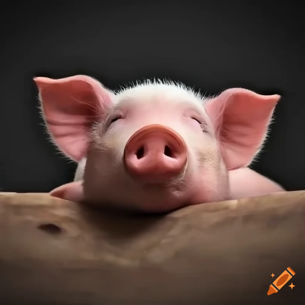 Cute sleeping pig with snoring bubbles under an awning