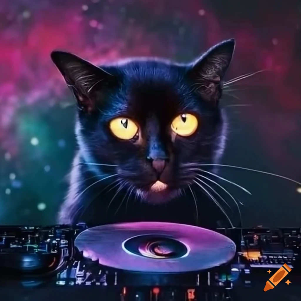 The best female DJ with a black cat in the cosmos