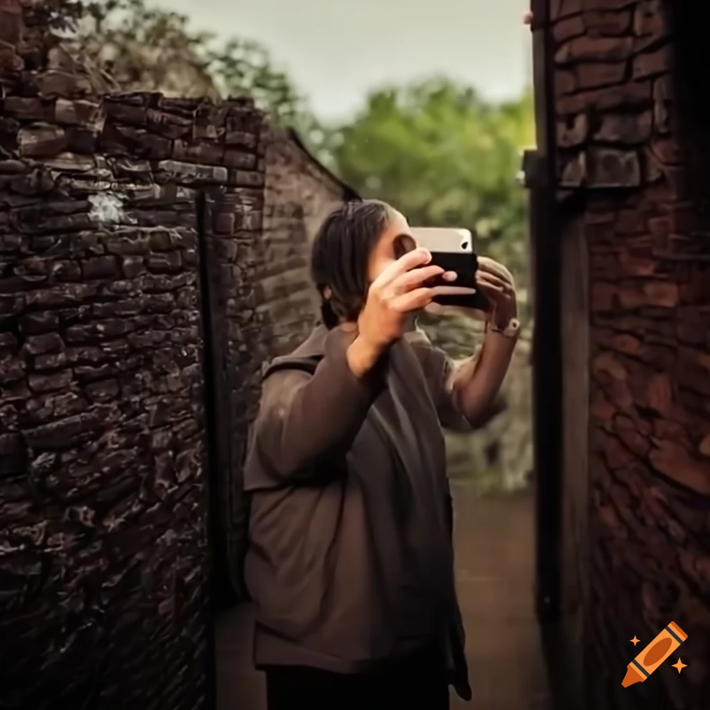 Man taking a selfie in front of a backyard