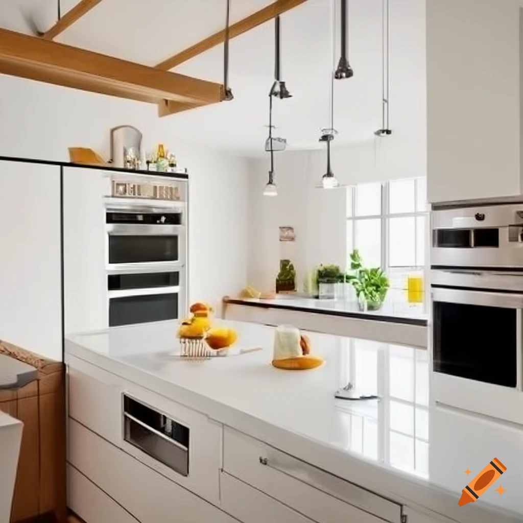 Light and open layout kitchen with multi-level countertops and wheelchair-friendly appliances