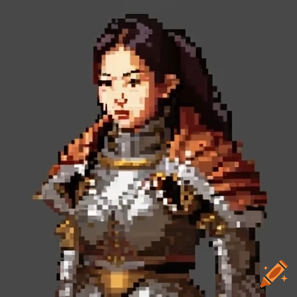 Pixel art of highly detailed Asian female medieval soldier