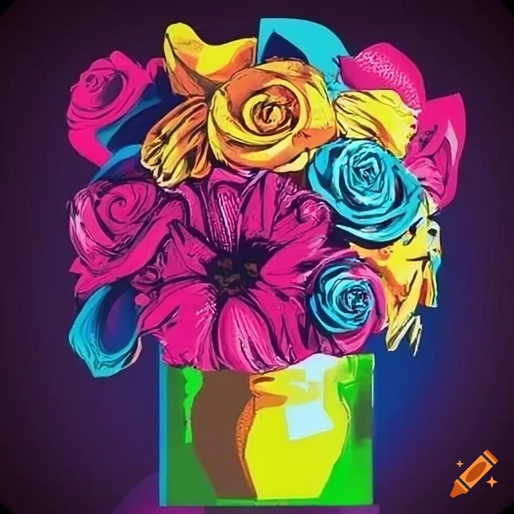 Pop art bouquet in an 80s style