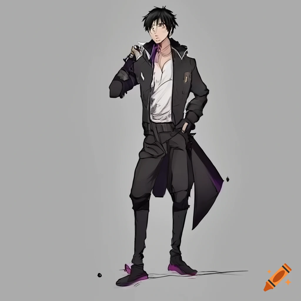 Young man with athletic build and sleek black hair