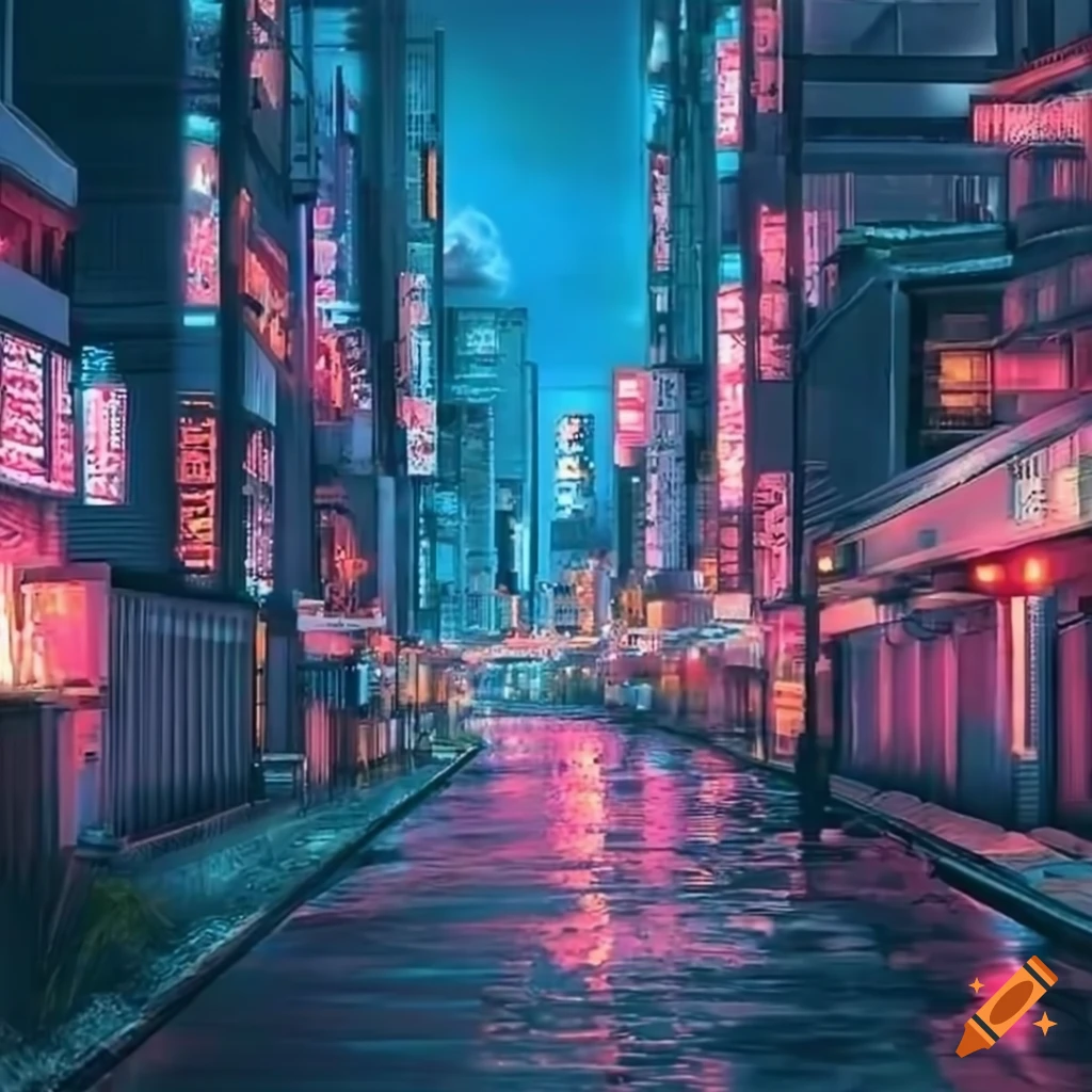 Tokyo cityscape with vibrant neon lights on Craiyon
