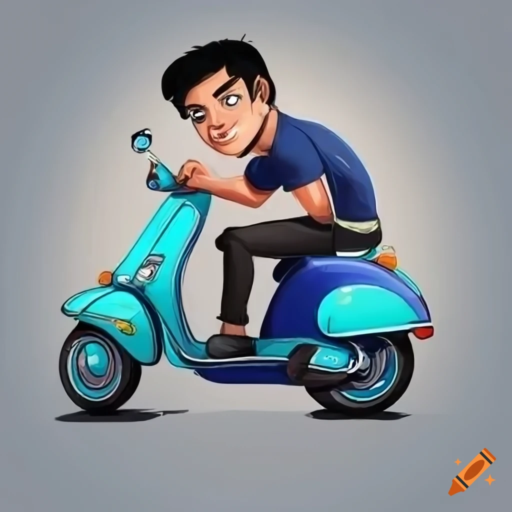 Cartoon of stylish Italian man riding a Vespa