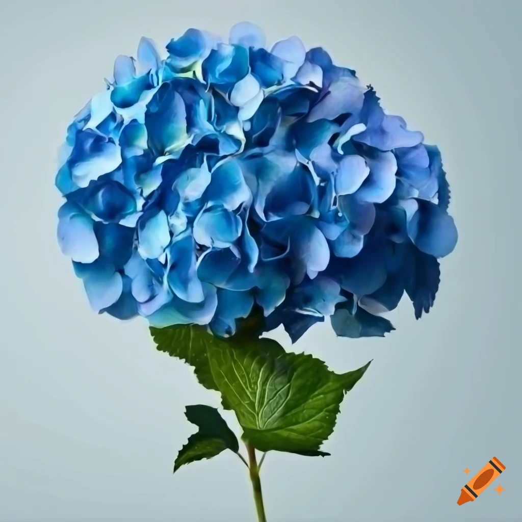Blue dingle hydrangea stem on white background