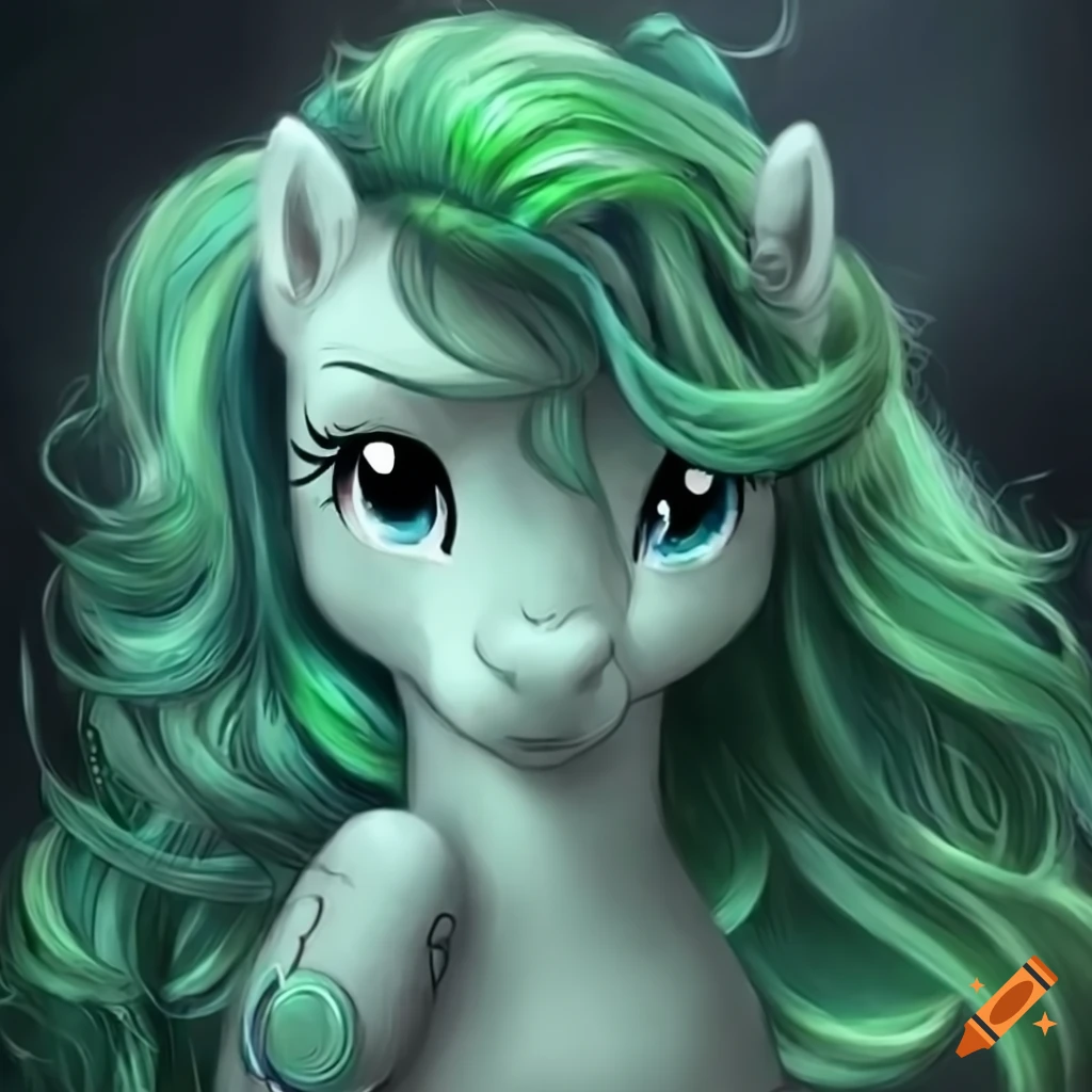My Little Pony with sage green body and forest green mane with sage highlights