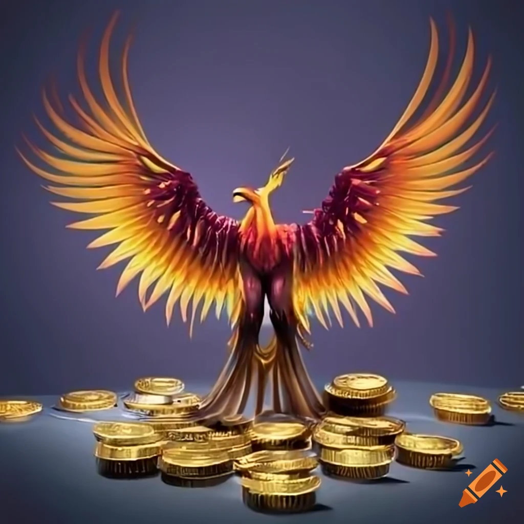 Male phoenix with digital crypto coins on Craiyon