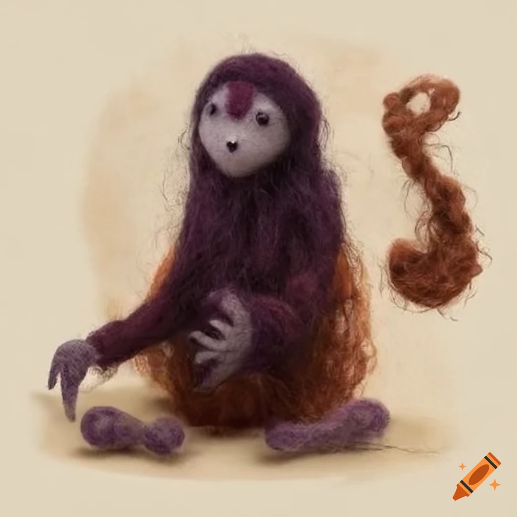 Fantasy felted wool creatures wearing unique clothing