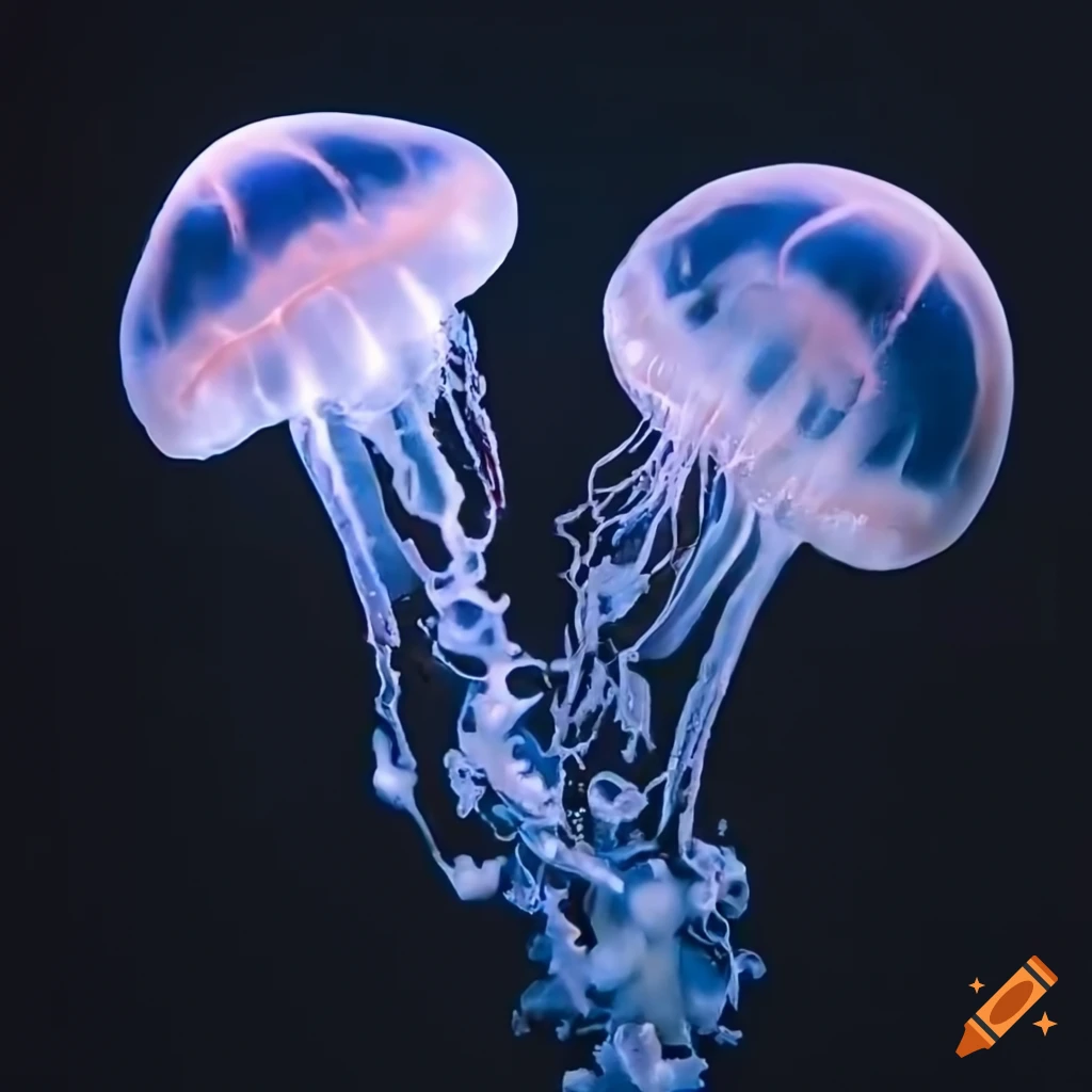 Colorful jellyfish in a dark aquatic environment