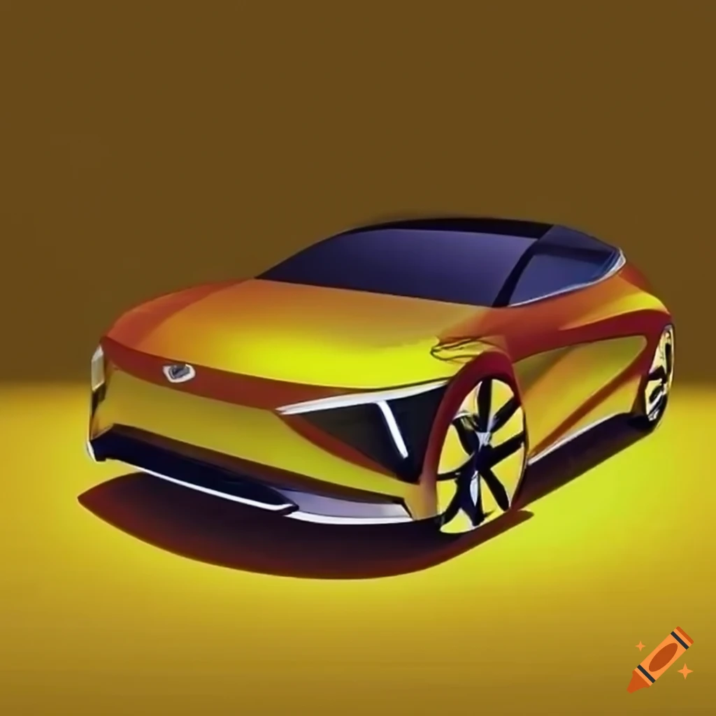 Hyundai Dorado Concept Electric compact coupe design sketch on yellow background
