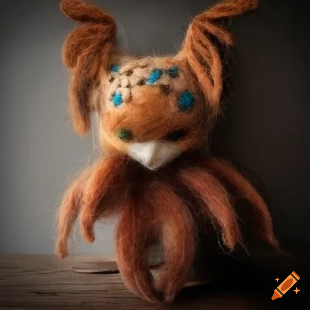 Fantasy felted wool creatures in unique clothing