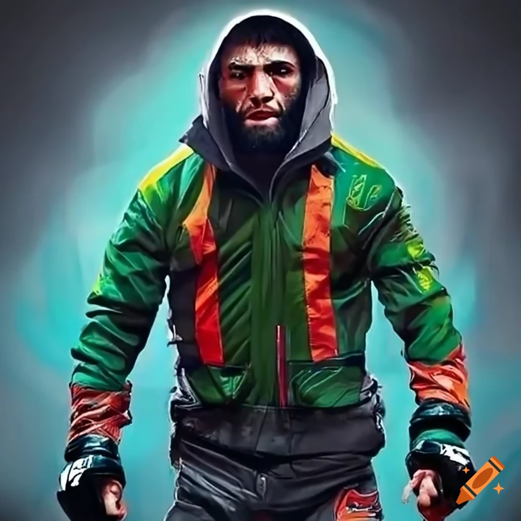 Mixed martial artist Khamzat Chimaev in a high visibility jacket