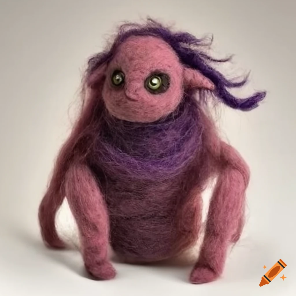 Fantasy felted wool creatures in unique clothing