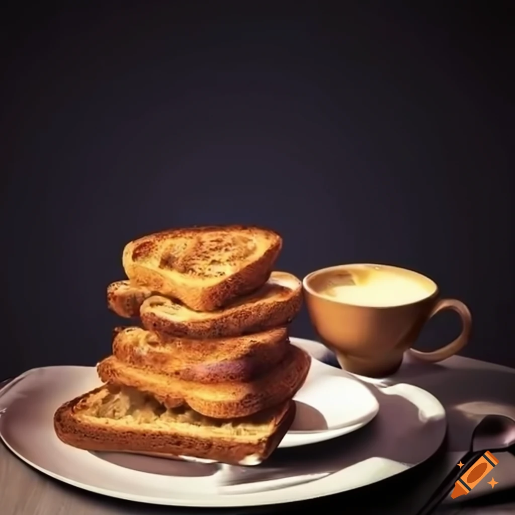 Rustic table setting with air fryer toast, jams, eggs, and coffee