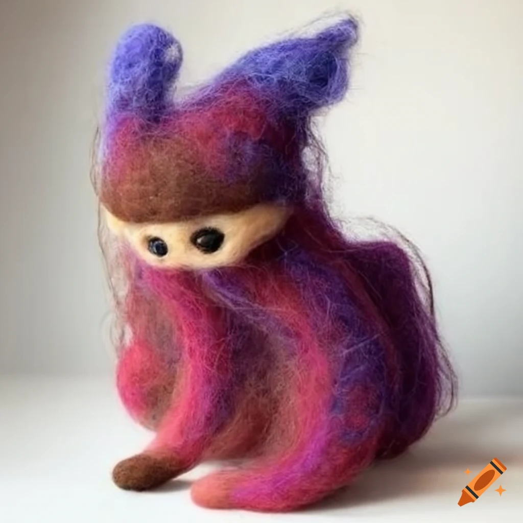 Fantasy felted wool creatures in special clothing