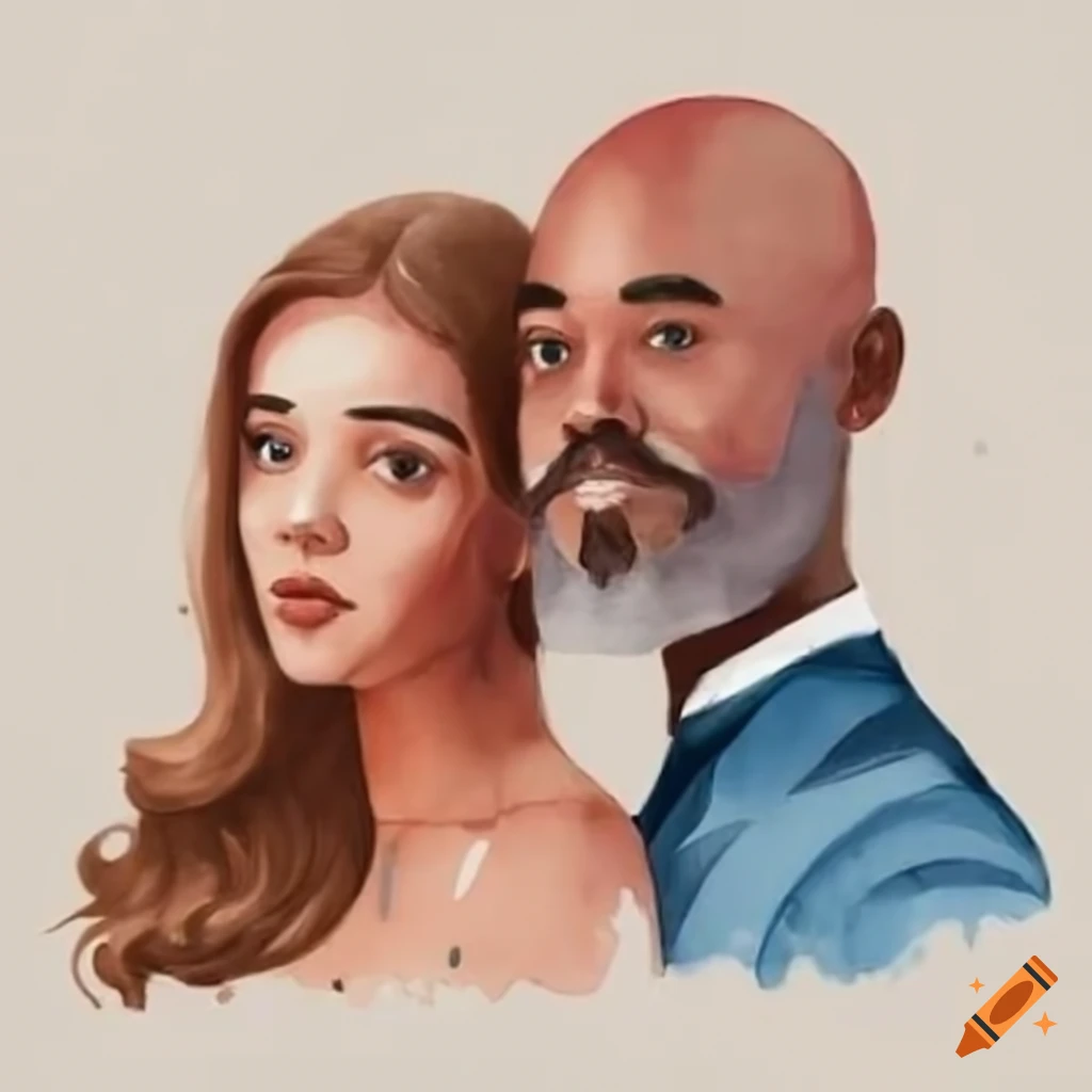 Elegant interracial couple with a tall bald man and brown woman on Craiyon