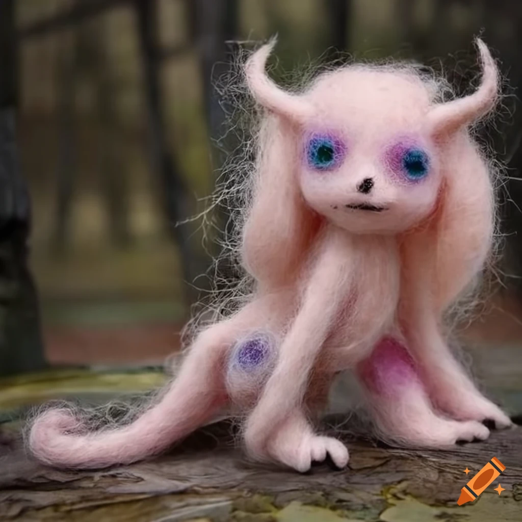 Fantasy felted wool creatures in unique clothing