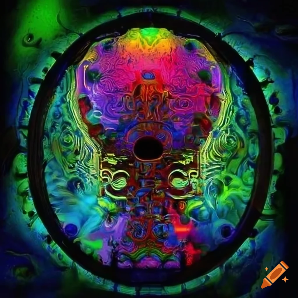 Psychedelic alien tree in tube art style with tropical plants in retro futurism on Craiyon