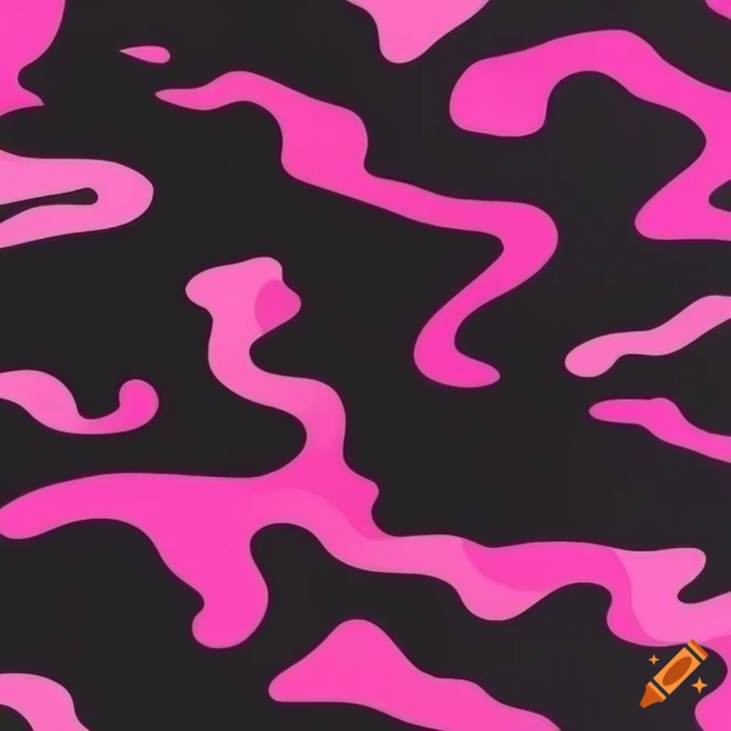 Intricate abstract design of black and pink camouflage forest scene