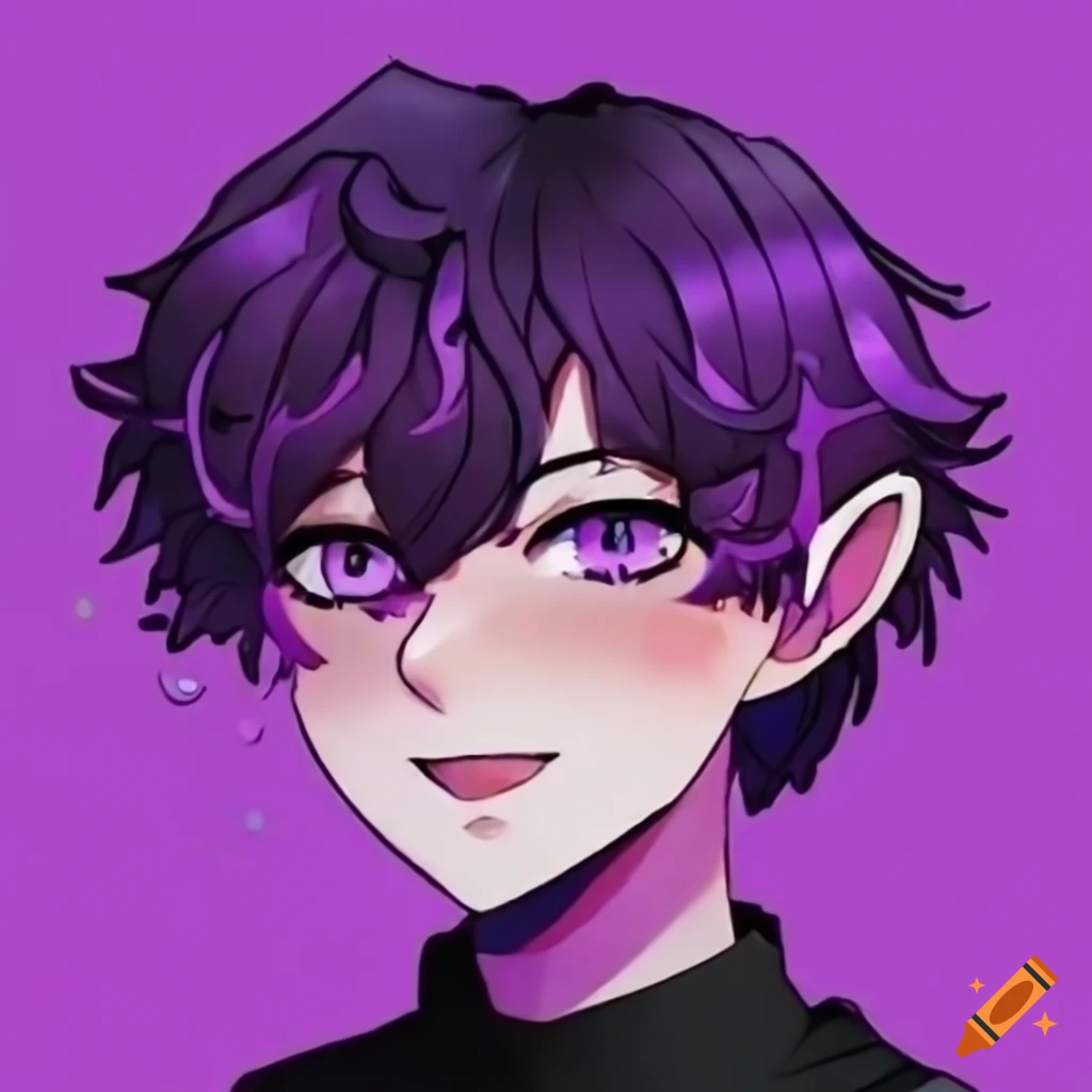 Purple boy with glowing purple eyes for profile picture on Craiyon