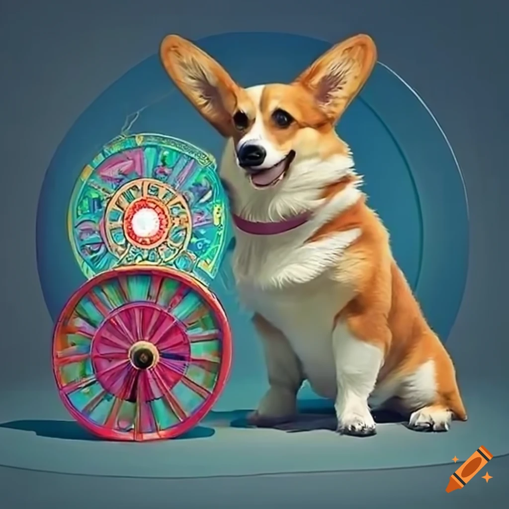 Corgi dog turning a wheel of fortune on Craiyon
