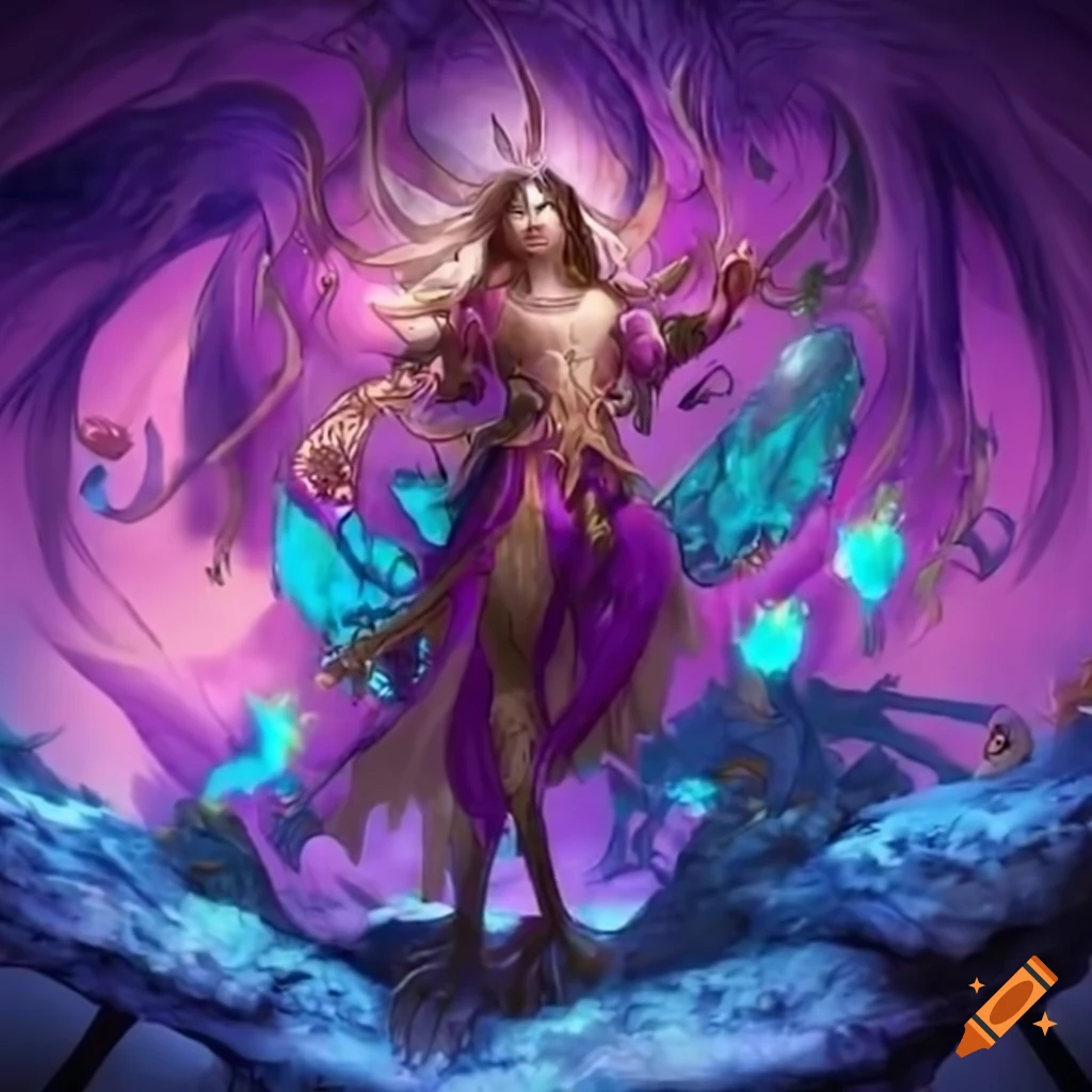 Group of happy fantasy characters and magical creatures in an enchanting world