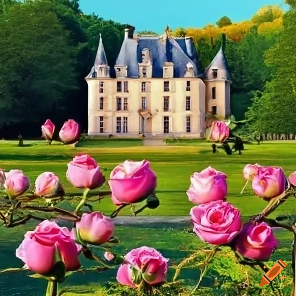 A wonderful castle with a rose-filled garden on Craiyon
