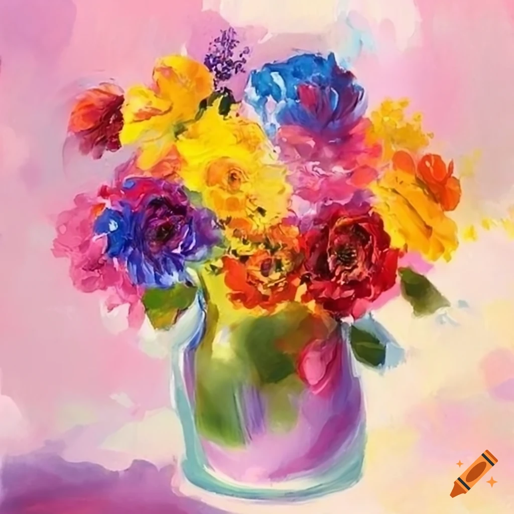 Spring-colored flower bouquet painting on Craiyon