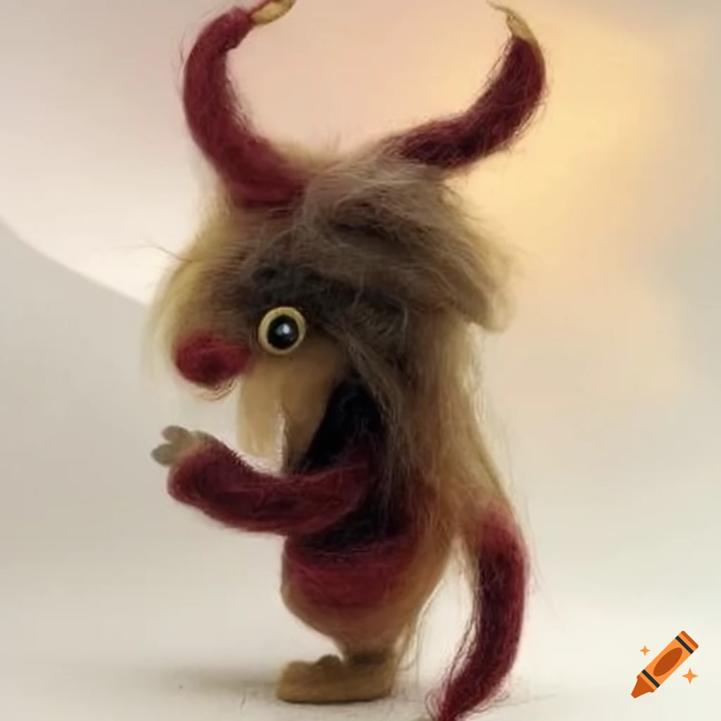 Fantasy felted wool creatures in unique attire