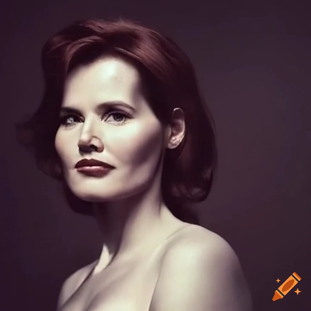 Young Geena Davis with sharp jaw angles in side view on Craiyon