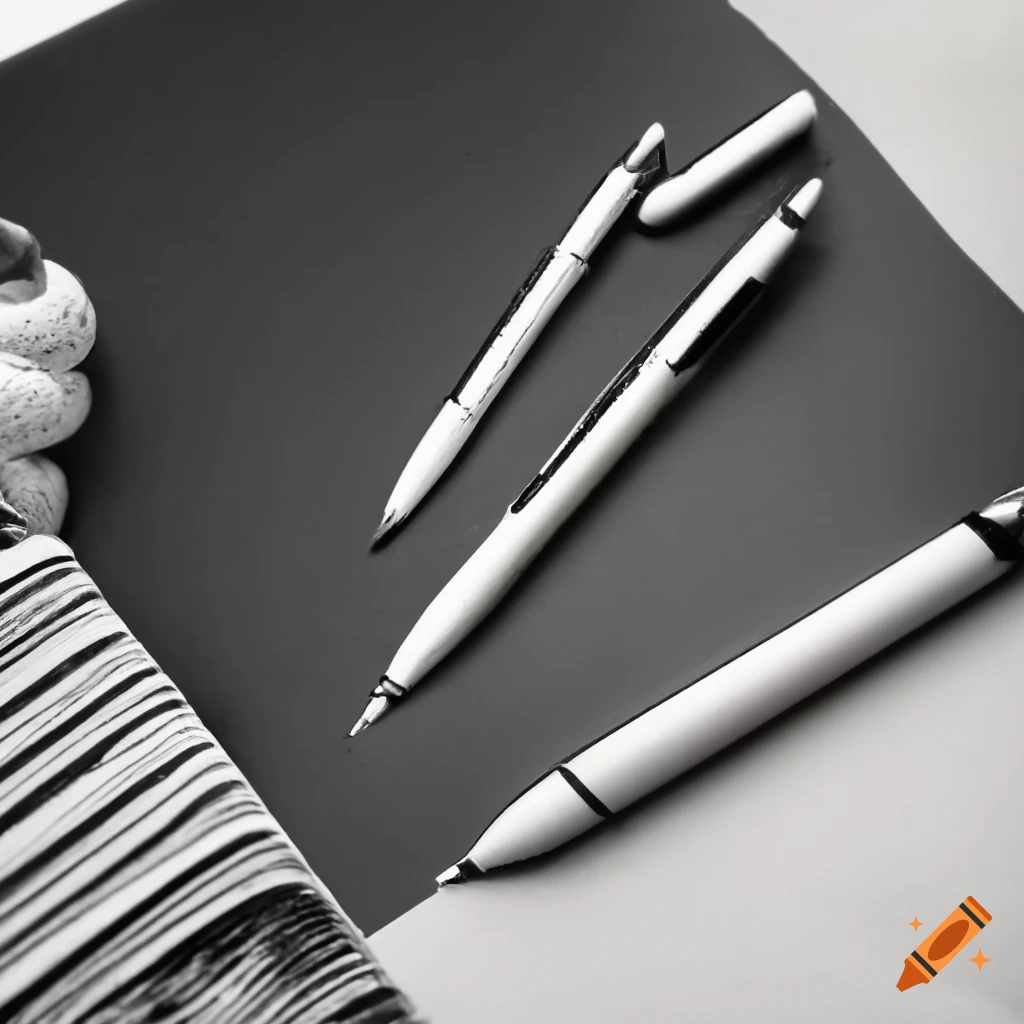 Black and white paper art with ink pen drawing