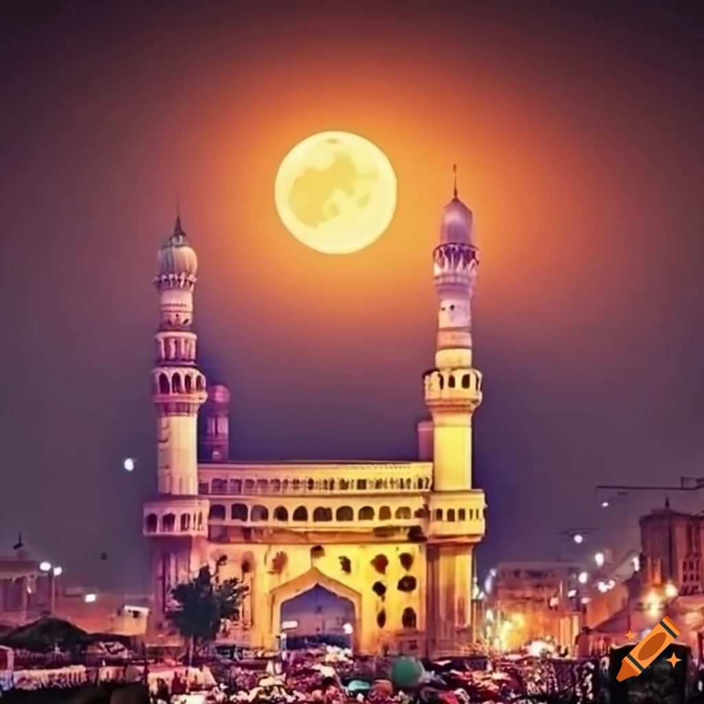 Vibrant Ramadan market under the moonlight at Charminar