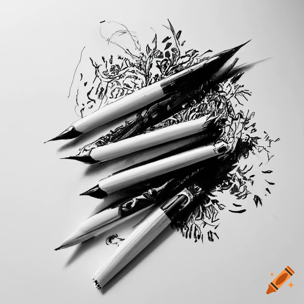 Black and white paper art created using pen and ink