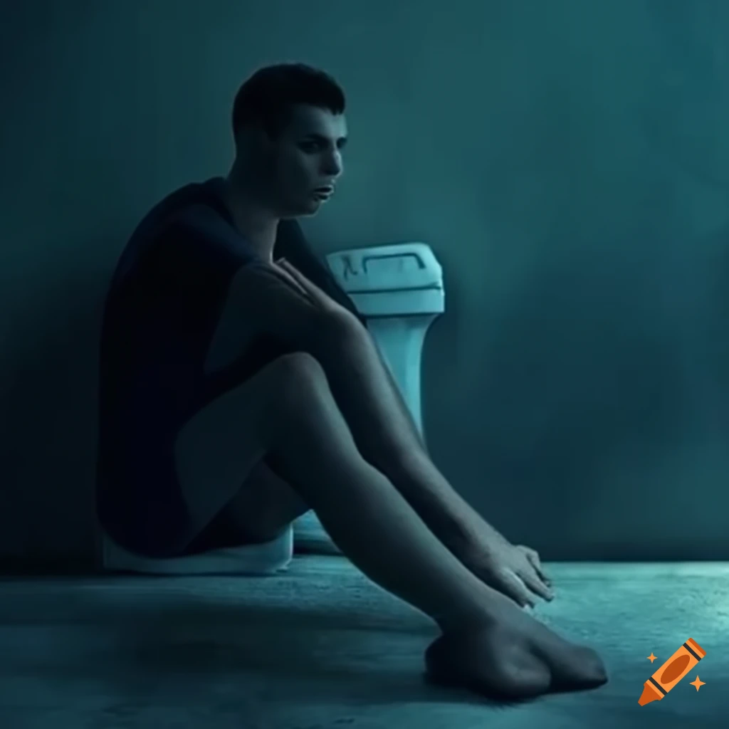 Euphoria inspired movie poster of a guy sitting on a toilet on Craiyon