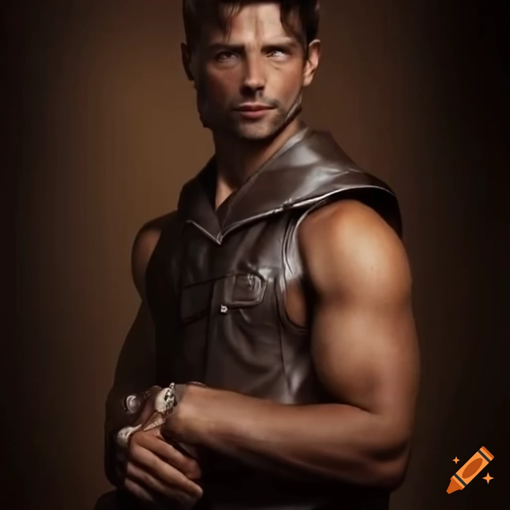 Handsome 35-year-old man in a stylish leather outfit on Craiyon