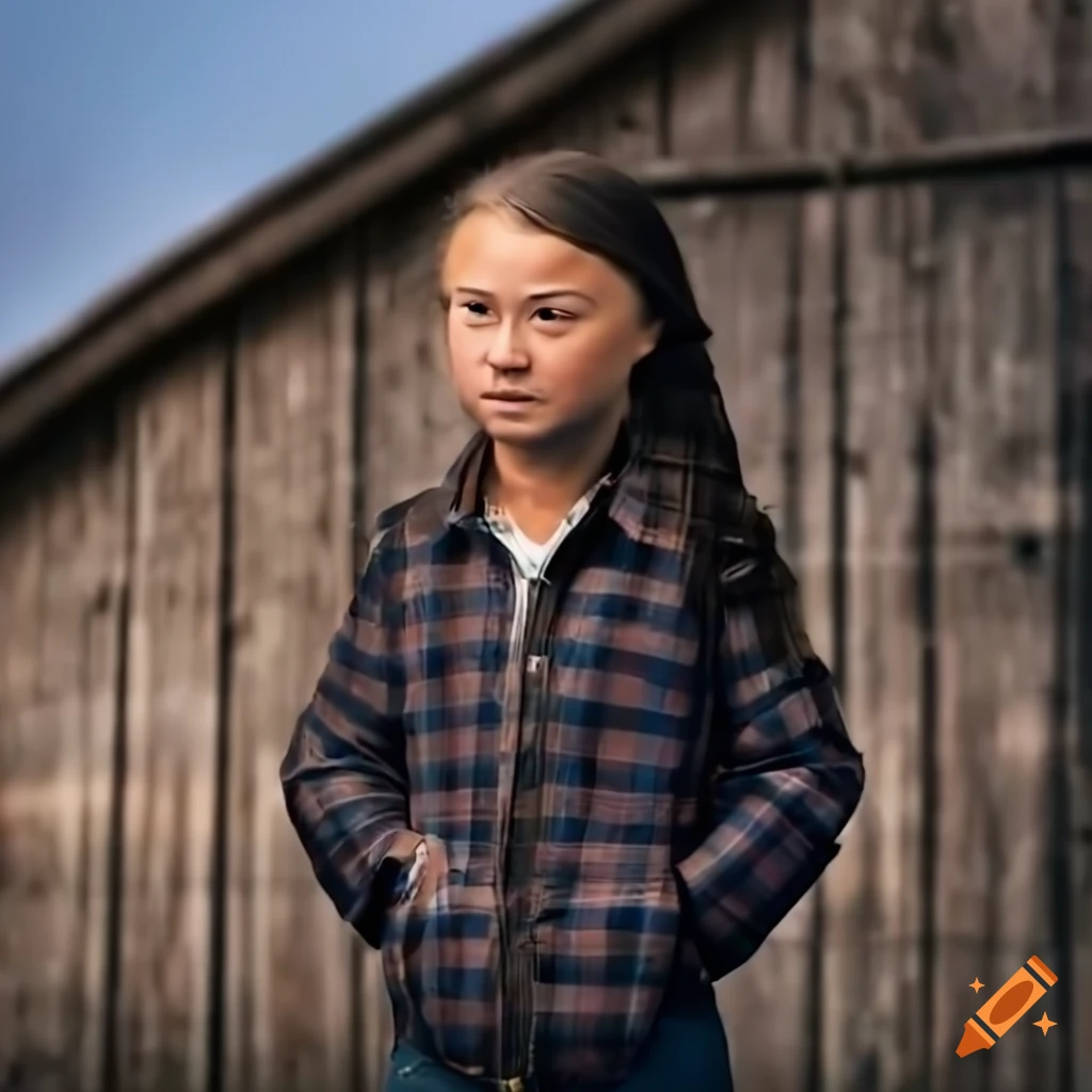 Young woman in country plaid shirt and black leather outfit