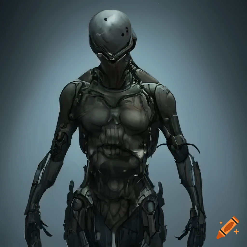 Sci-fi cyborg concept art with metal and flesh detailing in high ...