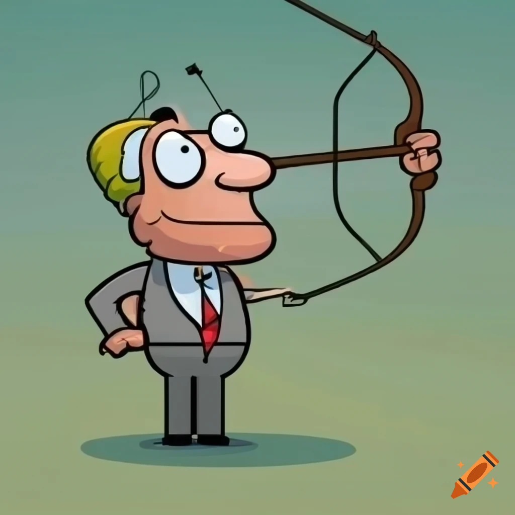 Colorful cartoon illustration of a successful archer aiming his bow