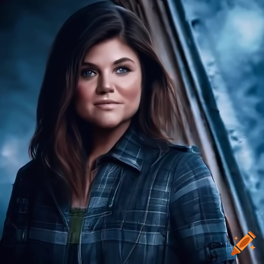 Actress resembling Tiffani Thiessen at age 20 in country style outfit
