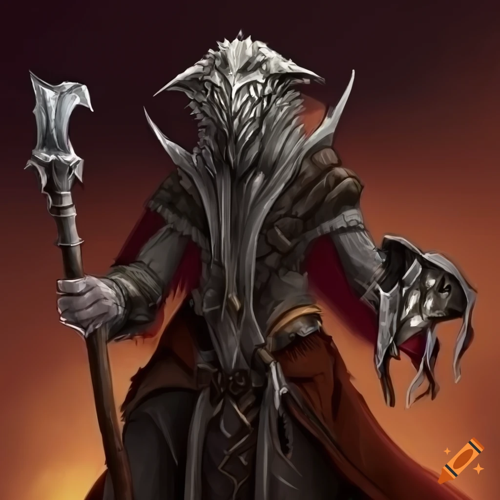 Silver dragonborn warlock character on Craiyon